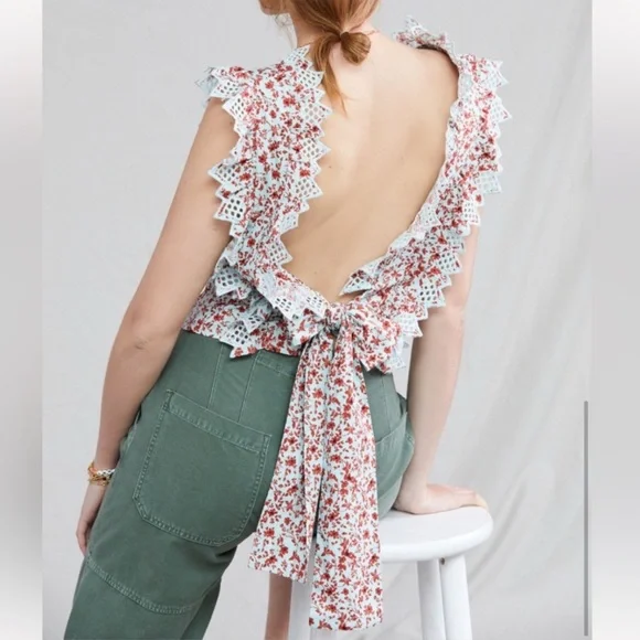 Anthropologie Blue Tassel Trina Blouse Sz L - Picture 3 of 6